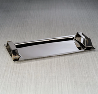 Zodax Belmont Rectangle Bar Tray in polished nickel with raised, horn-trimmed handles on both sides.