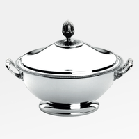 The Christofle Malmaison Silver Plated Soup Tureen features ornate handles and a decorative lid finial, shown polished against a plain white background.