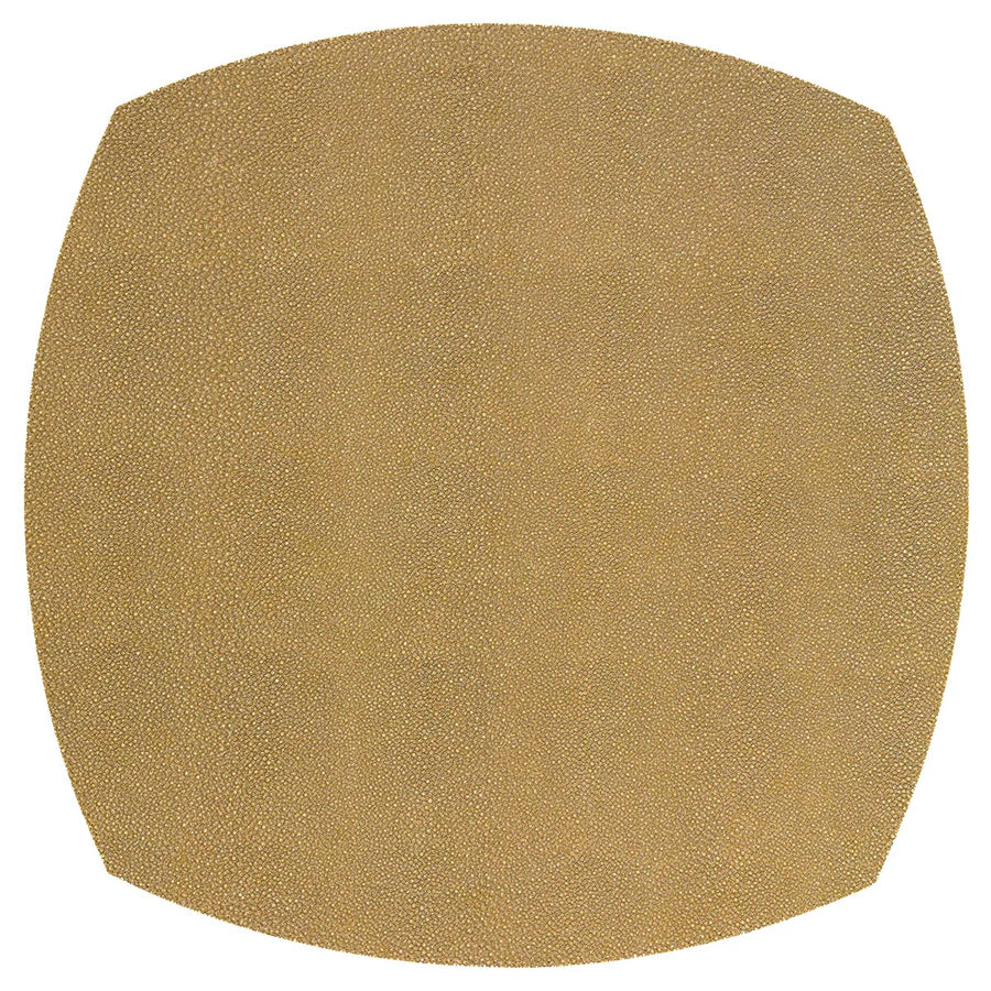 The Bodrum Stingray Elliptic Square Placemat Set of 4 features round, tan, phthalate-free vinyl mats with a subtle textured surface and curved edges—a modern addition from the Stingray Mats collection.