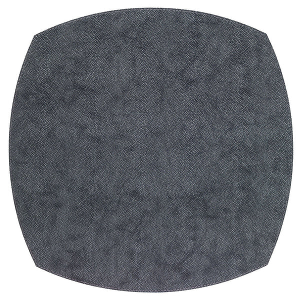 The Bodrum Stingray Elliptic Square Placemat Set of 4 features round, dark gray textured mats with uneven patterns and curved edges, made from phthalate-free vinyl for a stylish, safe dining upgrade.