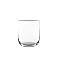 The Luigi Bormioli Sublime DOF Set of 4 features simple, transparent glass tumblers with smooth curved bases and straight sides, displayed against a plain white background. Dishwasher safe for easy cleaning.