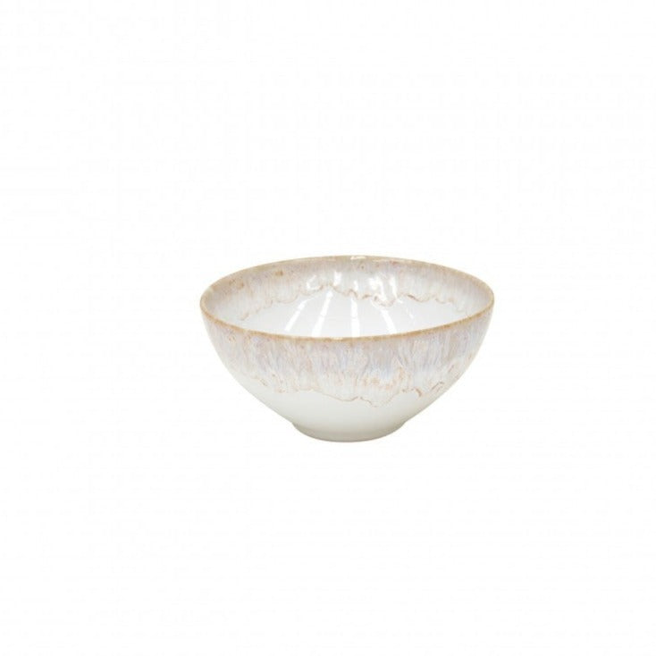 A small, white Taormina Dinnerware bowl by Casafina, with a subtle beige rim and glazed textured finish, crafted in Portugal and shown on a plain white background.