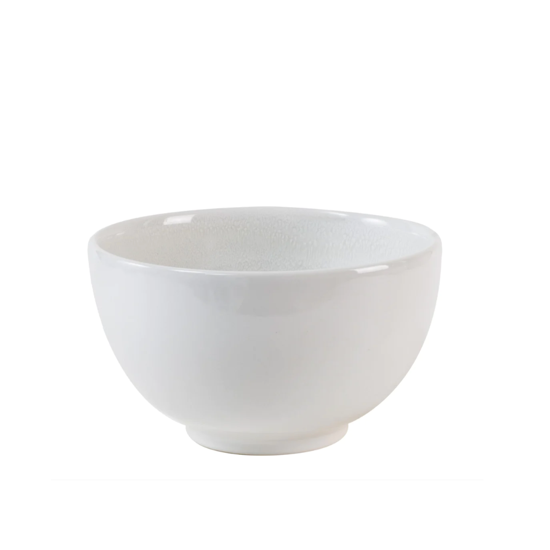 The Tourron Dinnerware Neige bowl by Jars - Rosenthal is a white, handmade ceramic piece from France, featuring a smooth finish, rounded shape, and flared rim. Part of the durable Jars Tourron Neige collection. Shown on a white background.