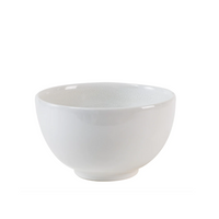 The Tourron Dinnerware Neige bowl by Jars - Rosenthal is a white, handmade ceramic piece from France, featuring a smooth finish, rounded shape, and flared rim. Part of the durable Jars Tourron Neige collection. Shown on a white background.
