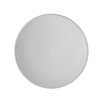 A round, light gray Tourron Dinnerware Neige ceramic plate by Jars - Rosenthal is shown from above on a white background; its smooth, subtly textured surface showcases the brand’s durable dinnerware quality.