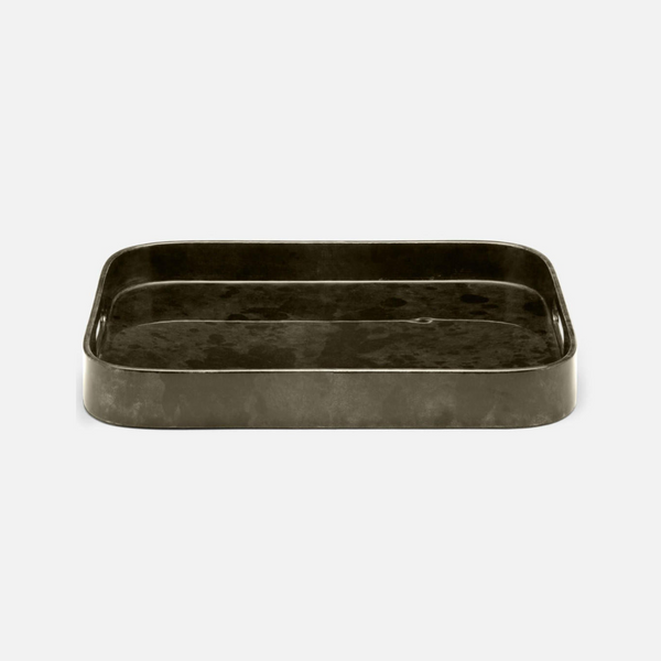 The Blue Pheasant Nelson Vellum Grey Bar Tray features a rectangular design with rounded corners and slightly raised edges, making it a stylish addition to your bar décor. The tray is shown against a plain white background.