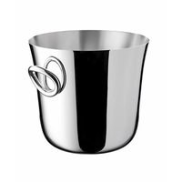 The Vertigo Silver Plated Ice Bucket by Christofle features a rounded shape with two large oval handles, displayed against a white background.