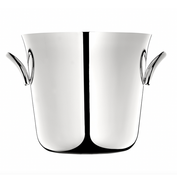 The Christofle Vertigo Silver Plated Champagne Cooler features two elegant curved handles on either side and is set against a white background.