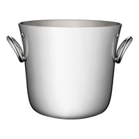 The Christofle Vertigo Silver Plated Ice Bucket features two curved side handles and a sleek finish, shown isolated on a white background.