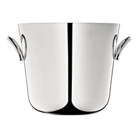The Christofle Vertigo Silver Plated Ice Bucket, featuring two curved side handles, is displayed against a white background.