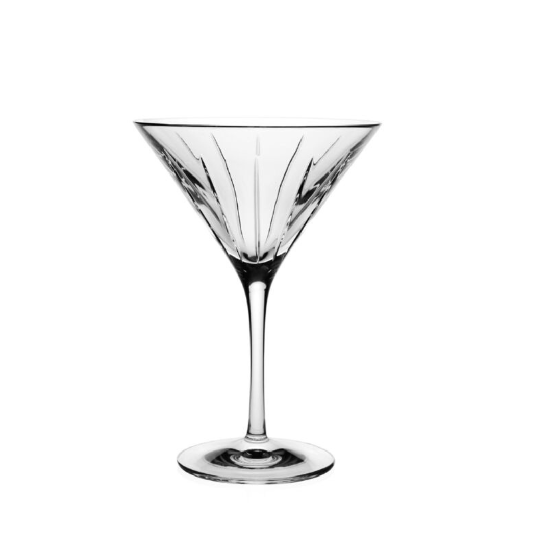 The William Yeoward Vesper Martini Glass features a handmade crystal design with a long stem and wide, shallow bowl, shown empty against a plain white background.