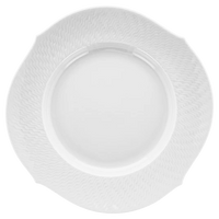A white, round porcelain plate from the Meissen Waves Relief collection, featuring a textured wavy rim inspired by the iconic MEISSEN Waves Relief design, viewed from above on a plain light background.