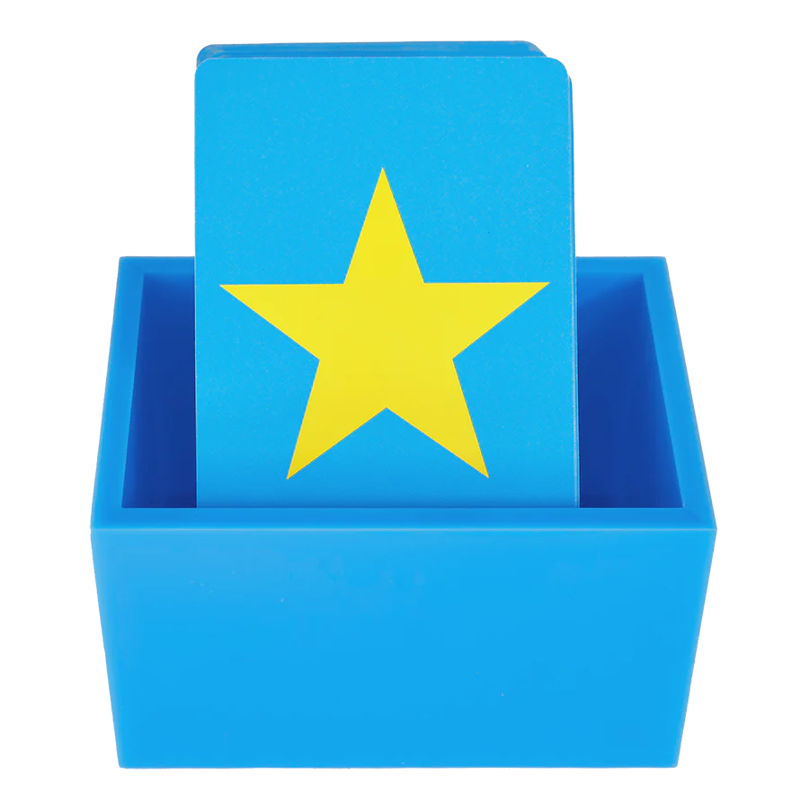 The Canasta Sets Canasta 2 Deck Holder features a blue box displaying a card with a large yellow star on a blue background—ideal for organizing cards for Canasta or other card games.
