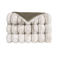 The Summit Throw by D.V. KAP / Canaan Company features a neatly folded, plush faux fur top and a smooth olive green underside, displayed against a plain white background.