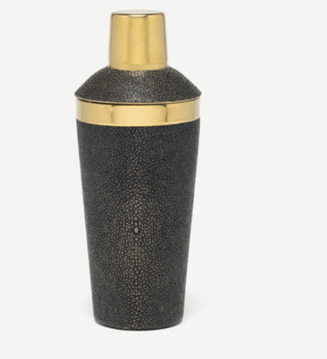 Langston Cocktail Shaker - Dark Mushroom / Gold with a dark, textured body and gold-toned lid and trim.