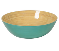 The Albert L Bamboo Classic Serving Bowl 11.7" features a natural wood-colored interior and smooth teal exterior, making it the perfect eco-friendly serving bowl for any kitchen.