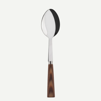 The Sabre Nature Serving Spoon features a shiny stainless steel bowl and chocolate-colored wood handle, shown on a white background—ideal for serving side dishes.
