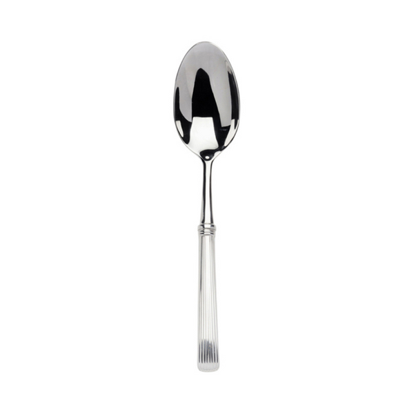 The Alain Saint-Joanis Beatrix Serving Spoon - Stainless features a reflective oval bowl and a textured handle, displayed against a plain white background.