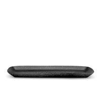The Alchimie Dinnerware Black tray by L'Objet is a rectangular, shallow luxury tableware piece with slightly raised edges, displayed against a plain white background.