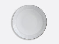 The Bernardaud Silva Dinnerware Serving Pieces feature white ceramic with a subtle light gray geometric rim and a thin platinum edge, offering an elegant, contemporary touch to your table setting.