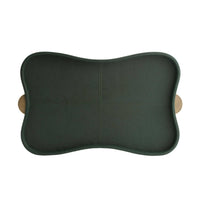 The Stohlman Tray by Arteriors features a dark green, rectangular design with curved sides, raised edges, and a small round light brown textured accent on one side.