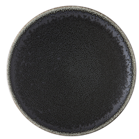 The Tourron Dinnerware Celeste by Jars - Rosenthal is a round glazed stoneware plate in deep charcoal-black with a textured, speckled surface and lighter rim. Its artisanal ceramic design is dishwasher safe for easy care.