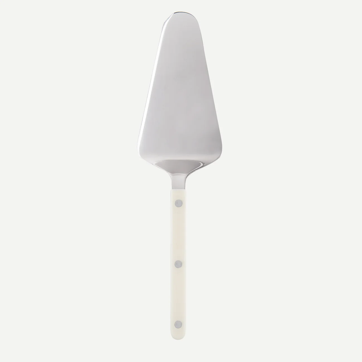 The Sabre Bistrot Solid Tart Server is a metal cake server with a triangular blade and white handle, shown against a plain white background.