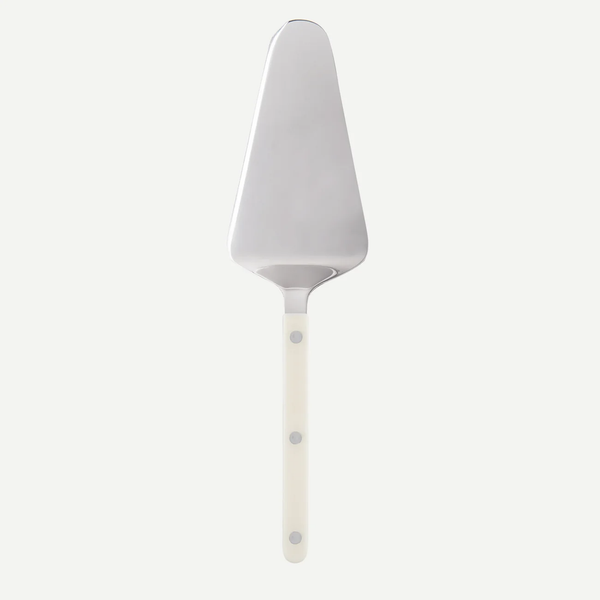 The Sabre Bistrot Solid Tart Server is a metal cake server with a triangular blade and white handle, shown against a plain white background.