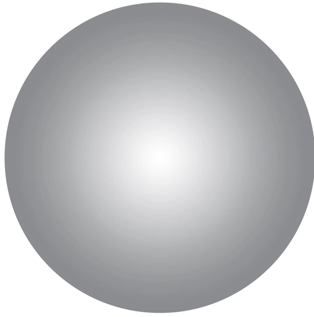 The Lacquer Placemat s/4 - Grey by Tisch New York features a smooth, shiny silver-gray finish with a bright center highlight and gradual edge shading, giving it a metallic, three-dimensional look.