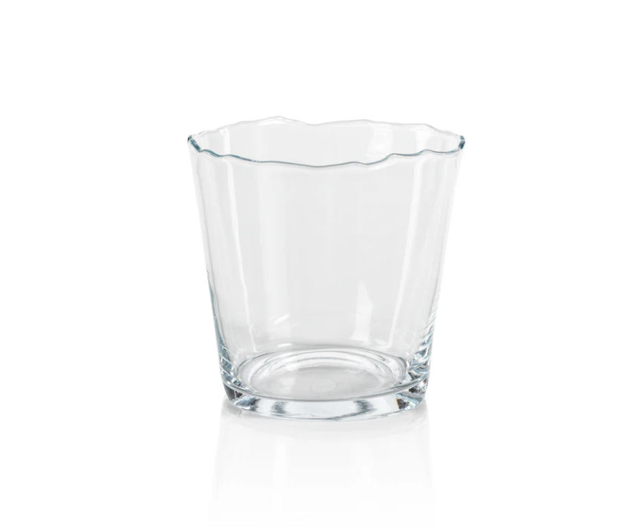 Ridgeway Ice Bucket made of clear glass with an irregular, wavy rim.