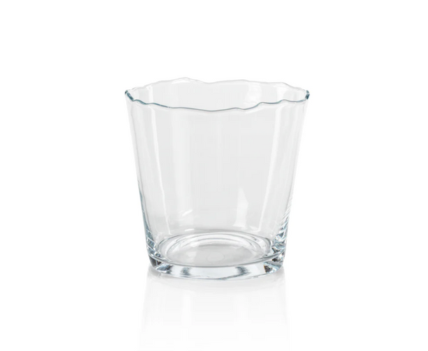 Ridgeway Ice Bucket made of clear glass with an irregular, wavy rim.