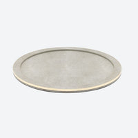 The Blue Pheasant Langston Round Tray - Sand / Gold is a round serving tray with a flat sand faux shagreen surface, a thin gold edge, and a slightly raised rim, shown on a plain light background.