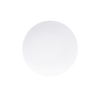The Organza White Dinnerware by Bernardaud is a plain, round white plate with a subtle textured pattern, ideal for minimalist décor. Shown from the Limoges porcelain collection against a white background.
