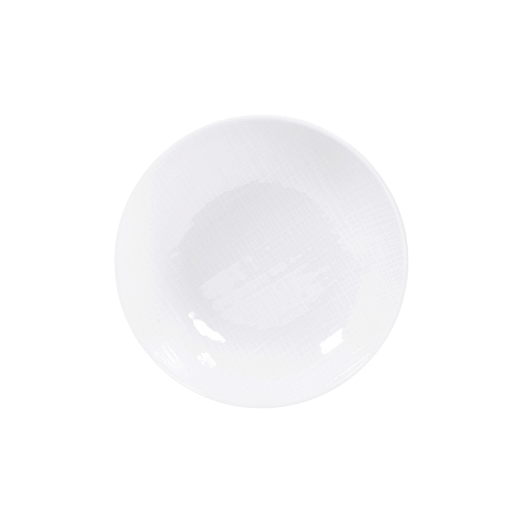 The Bernardaud Organza White Dinnerware, a plain round ceramic plate, is photographed from above on a white background—ideal for minimalist décor.