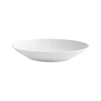 The Bernardaud Organza White Dinnerware plate—a shallow, plain ceramic piece—adds a minimalist touch to any décor; shown here against a white background.