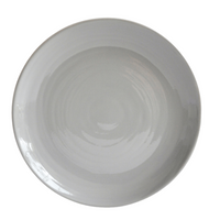 A plain, round, grey ceramic plate from the Origine Dinnerware Grey collection by Bernardaud is photographed from above on a white background, showcasing the timeless elegance of Bernardaud dinnerware.