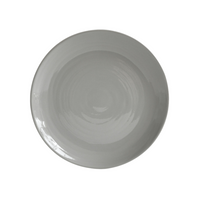 A plain, round, light gray ceramic plate from the Bernardaud Origine Dinnerware Grey collection is shown from above on a white background.