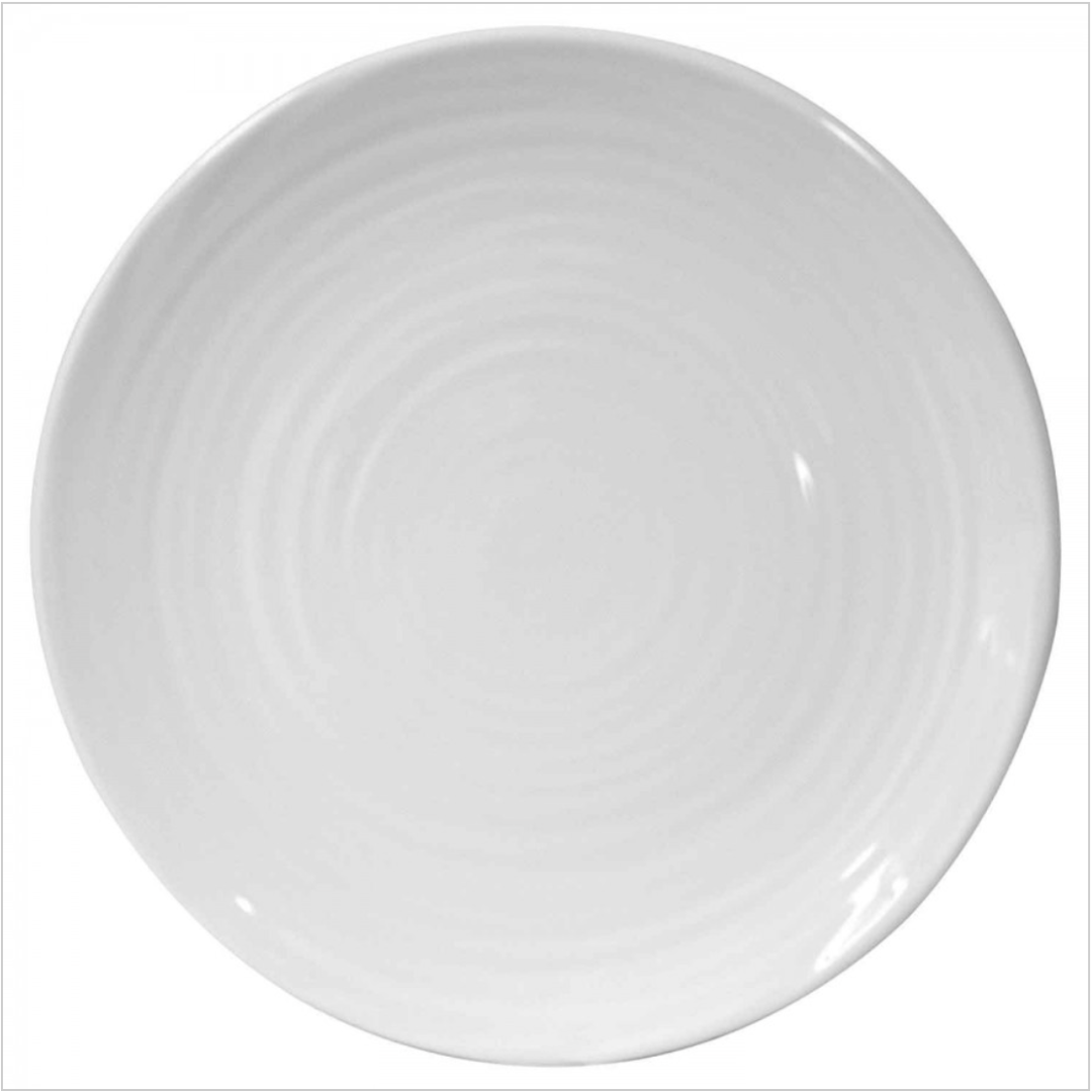 The Origine Dinnerware White plate by Bernardaud, crafted from Limoges porcelain, features a subtle circular textured pattern and is shown from above on a white background.