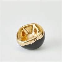 The Squished Gold Crackle Bowl by Global Views / Surya is a small, round Italian ceramic bowl with a smooth black base and a shiny, textured gold top with an irregular design and golden crackle finish, shown on a white background.