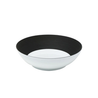 The JL Coquet Hemisphere Dinnerware Bakelite Black bowl features a white base and bold black inner rim and sides. Shown empty against a plain white background.