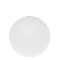 A round, white ceramic plate from the Loft Everyday White Dinnerware by Thomas For Rosenthal is shown from above on a white background, showcasing elegant modern dinnerware.