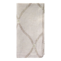 The Bodrum Regent Napkin Tan Set of 4 features elegant folded napkins in light beige with a subtle embroidered pattern of intersecting lines and laurel leaf motifs, perfect for pairing with embroidered placemats.