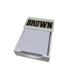 The Eye Candy College Note Pad is a white note paper holder with "BROWN" in bold, black letters on top and blank sheets inside—great as a custom school note pad or graduation gift.
