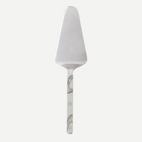 The Sabre Bistrot Dune Tart Server features a wide stainless steel blade and an acrylic handle with a marble-like pattern—perfect for slicing pies or tarts. Shown on a plain white background.