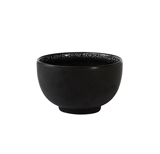 The Tourron Dinnerware Celeste by Jars - Rosenthal is a small black glazed stoneware bowl featuring a smooth exterior and slightly textured, glossy interior, displayed against a white background.