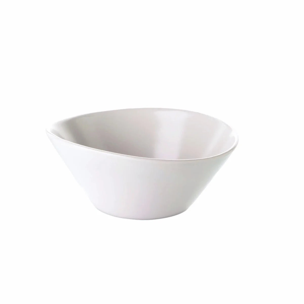 The Barre Dinnerware Alabaster bowl by Simon Pearce features a modern, slightly asymmetrical design in hand-thrown stoneware, adding artisanal flair to any dinnerware set. Shown on a white background.