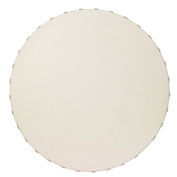 The Bodrum Charm Placemat Oyster Set of 4 features large, round, off-white placemats with a subtle texture and beaded edges—ideal for an elegant table setting. Shown on a plain white background.