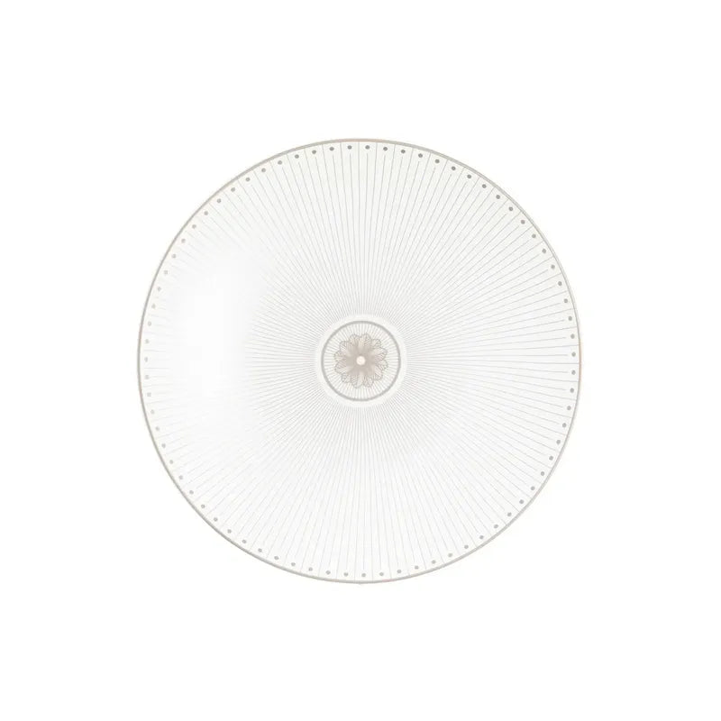 Malmaison Imperiale Porcelain Dinnerware Platinum dinner plate featuring a central medallion and radiating fine lines with a dotted metallic border.