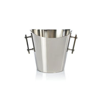 The Zodax Belmont Wine Cooler / Ice Bucket - Small, crafted in polished stainless steel with two metal side handles, offers an elegant way to chill wine or serve ice, shown here against a white background.