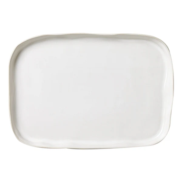 The Forma Cloud Dinnerware plate by Current Home NY is a plain, rectangular white stoneware piece with slightly wavy, uneven edges, displayed from above on a white background.